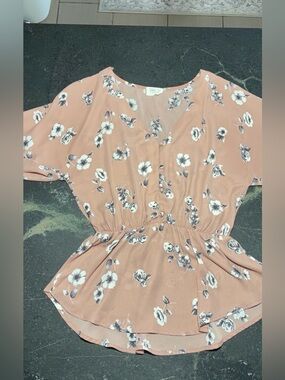 Sienna Sky Dusty Rose Floral Button-Front Waist Blouse